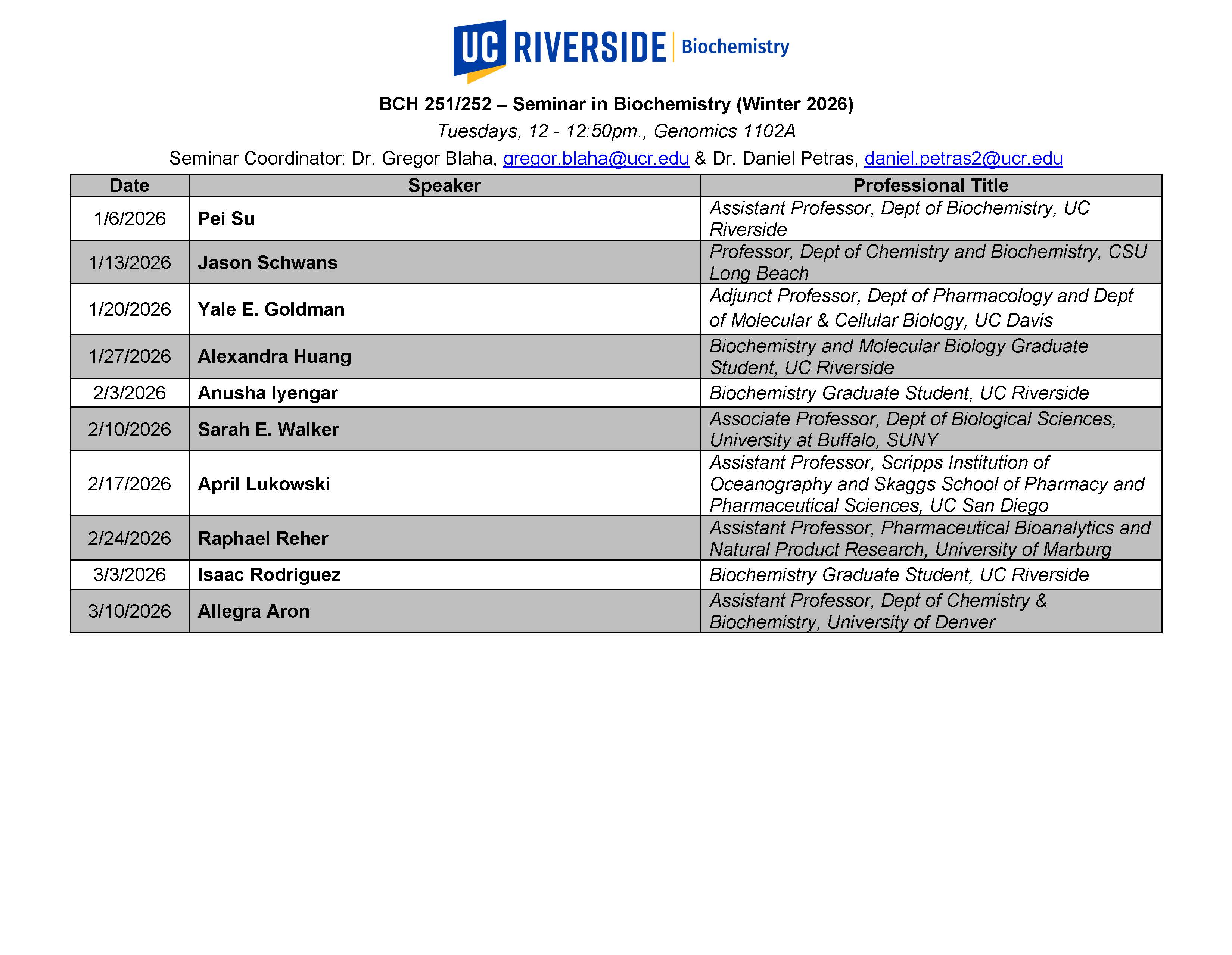 BCH251/252 Spring 26 Schedule